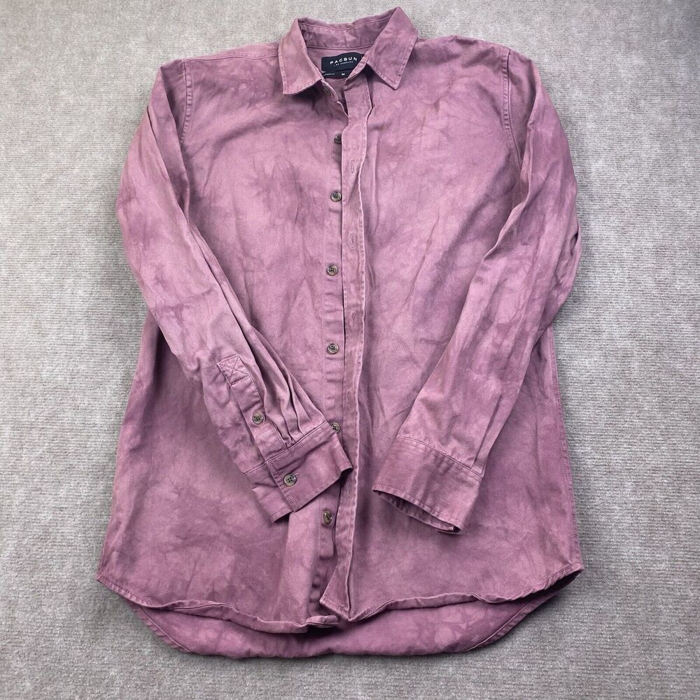 Pacsun Pacific Sun Shirt Mens Medium Pink Long Sleeve Longer Fit Tie Dye Button